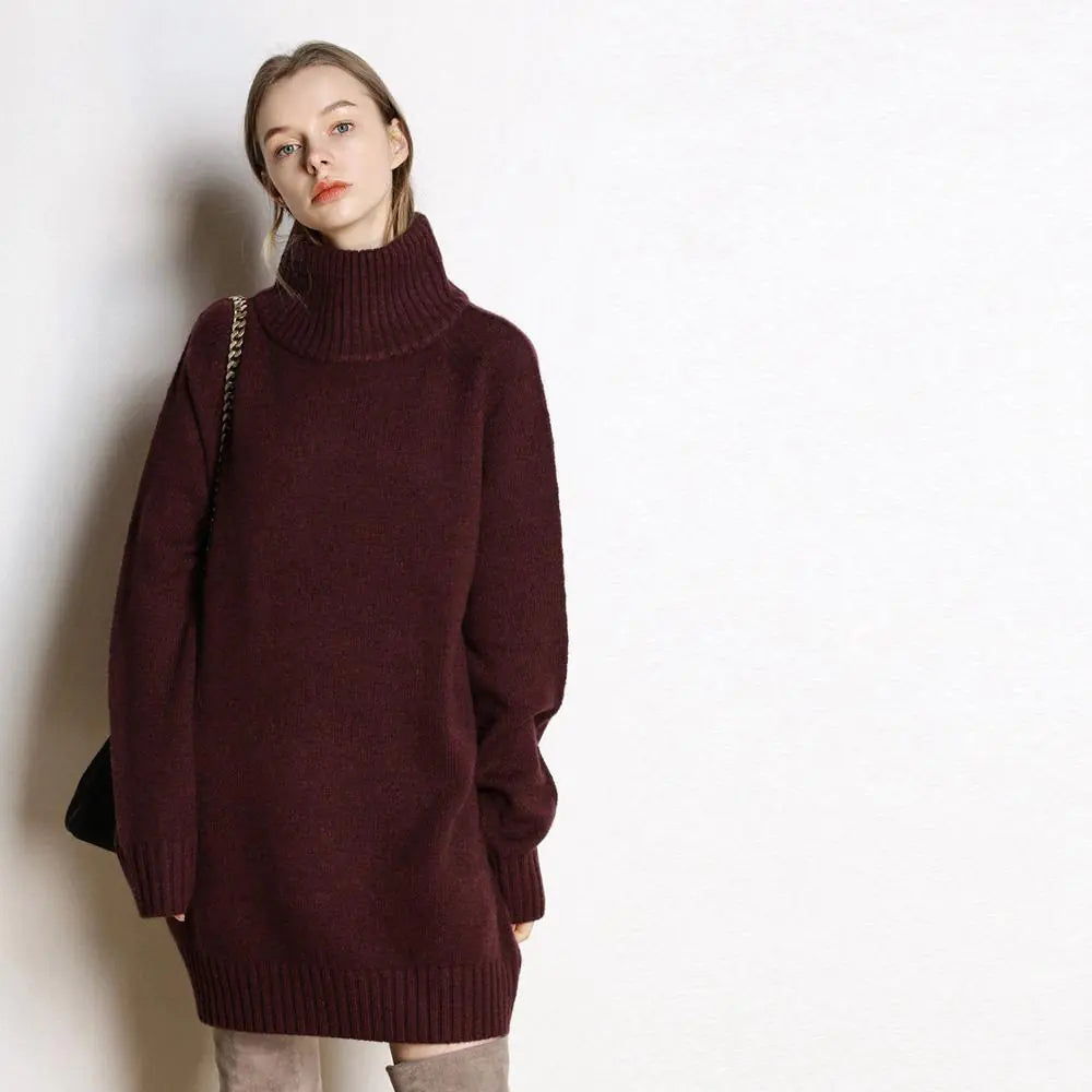 New Fall Winter Turtleneck Cashmere Sweater Dress