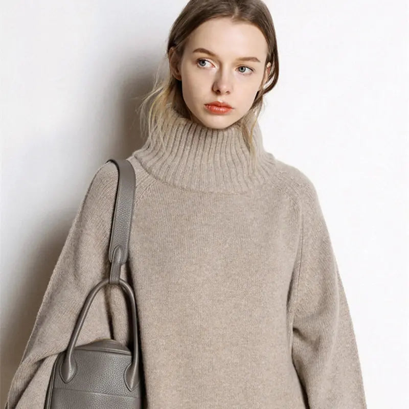 New Fall Winter Turtleneck Cashmere Sweater Dress