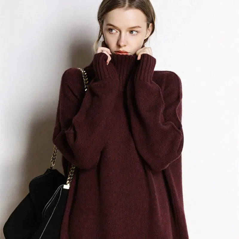 New Fall Winter Turtleneck Cashmere Sweater Dress